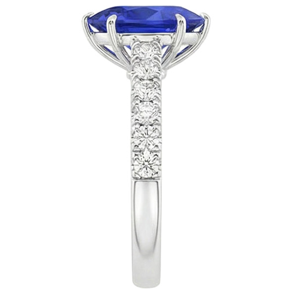 natural round sapphire 5.50ct ring on white background