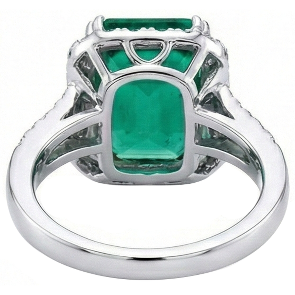 White Gold Green Emerald & Natural Earth Mined Diamond ( Not Lab Grown ) Jewelry 5.80 Carats Gemstone Ring