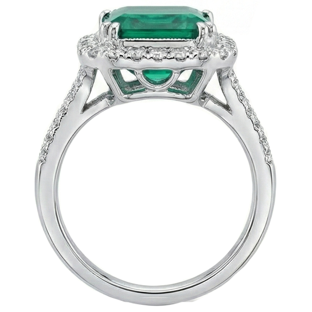 White Gold Green Emerald & Natural Earth Mined Diamond ( Not Lab Grown ) Jewelry 5.80 Carats Gemstone Ring