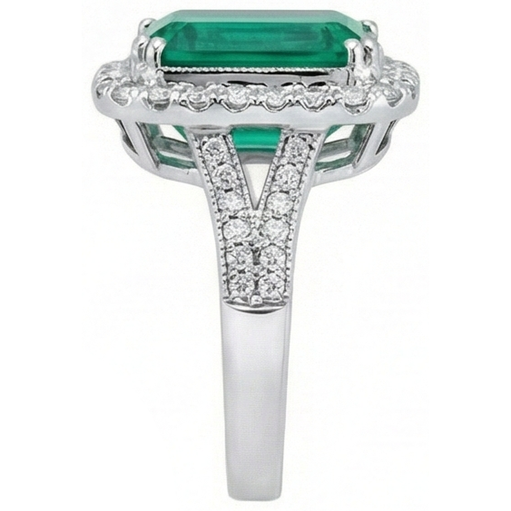 White Gold Green Emerald & Natural Earth Mined Diamond ( Not Lab Grown ) Jewelry 5.80 Carats Gemstone Ring