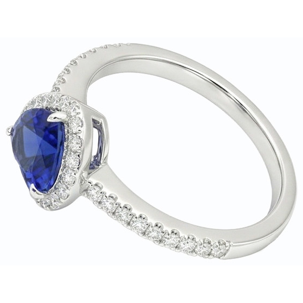 White Gold Halo Heart Ceylon Sapphire Ring & Pave Set Natural Earth Mined Diamond ( Not Lab Grown ) 3 Carats