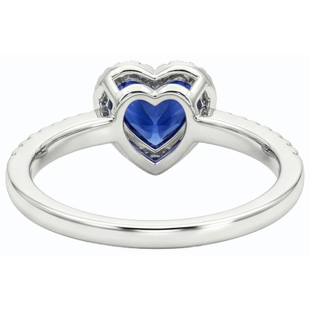 White Gold Halo Heart Ceylon Sapphire Ring & Pave Set Natural Earth Mined Diamond ( Not Lab Grown ) 3 Carats
