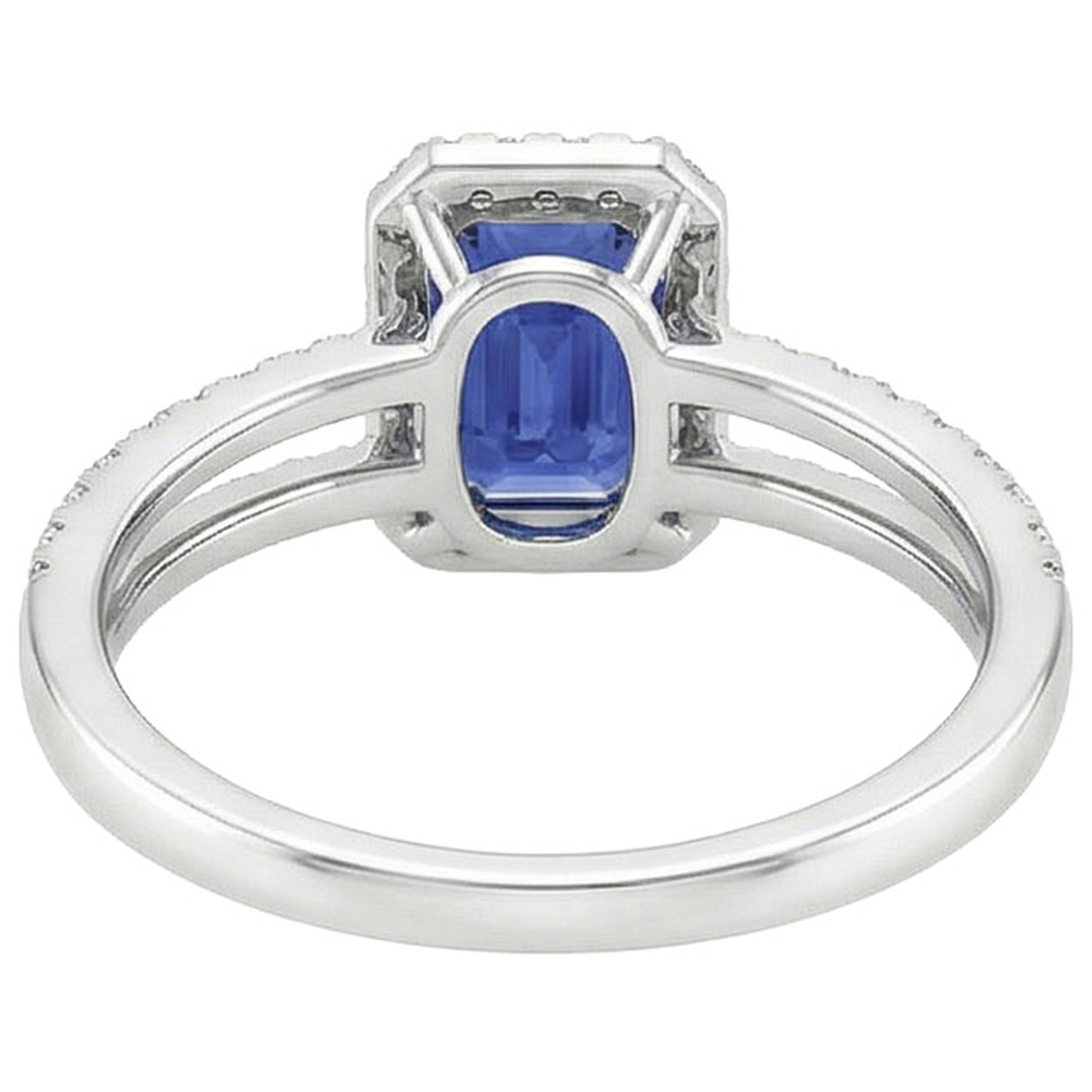 White Gold Halo Ring Emerald Blue Sapphire & Natural Earth Mined Diamond ( Not Lab Grown ) 5 Carats