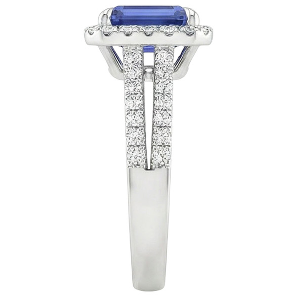 White Gold Halo Ring Emerald Blue Sapphire & Natural Earth Mined Diamond ( Not Lab Grown ) 5 Carats