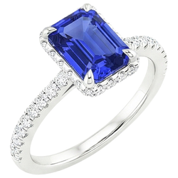 White Gold Halo Ring Emerald Blue Sapphire & Natural Earth Mined Diamond ( Not Lab Grown ) 4.25 Carats