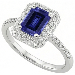 White Gold Halo Ring Emerald Ceylon Sapphire & Natural Earth Mined Diamond ( Not Lab Grown ) 4.25 Carats