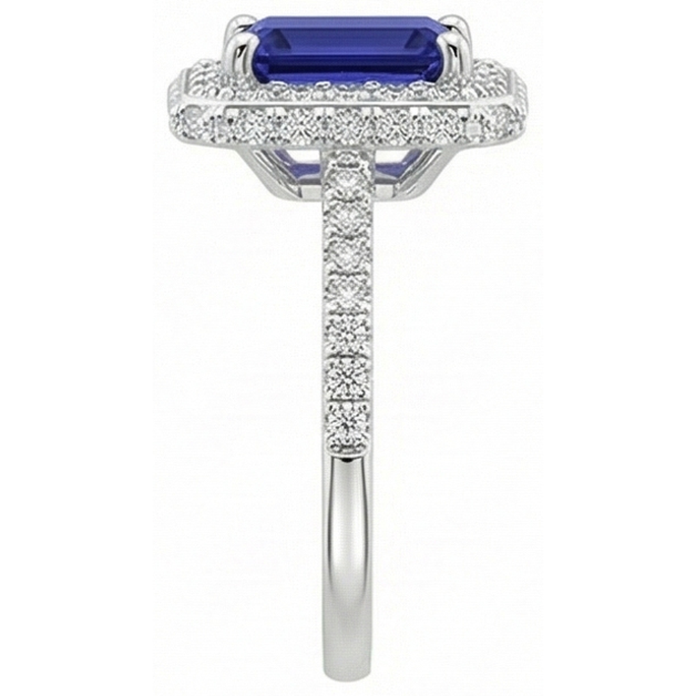 White Gold Halo Ring Emerald Ceylon Sapphire & Natural Earth Mined Diamond ( Not Lab Grown ) 4.25 Carats