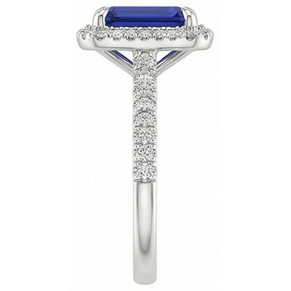 White Gold Halo Ring Emerald Sri Lankan Sapphire & Natural Earth Mined Diamond ( Not Lab Grown ) 4.50 Carats
