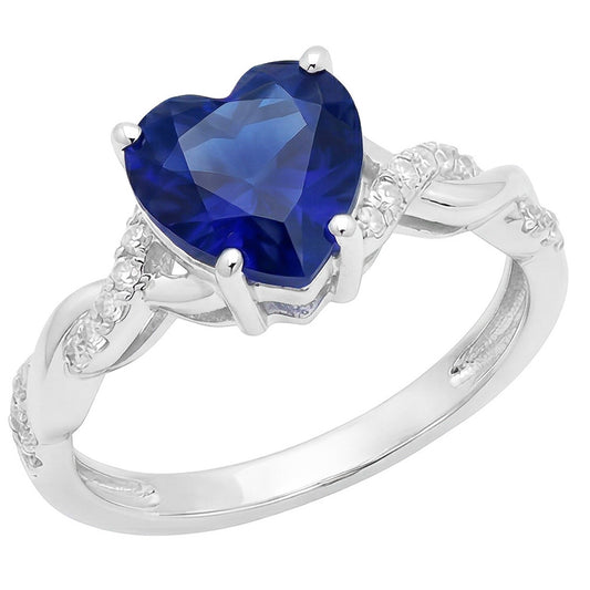 White Gold Heart Natural Earth Mined Diamond ( Not Lab Grown ) Ring Blue Sapphire Infinity Style 3.50 Carats