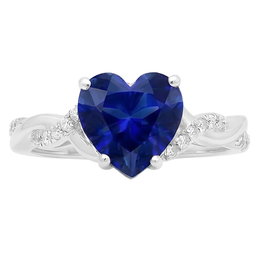 White Gold Heart Natural Earth Mined Diamond ( Not Lab Grown ) Ring Blue Sapphire Infinity Style 3.50 Carats