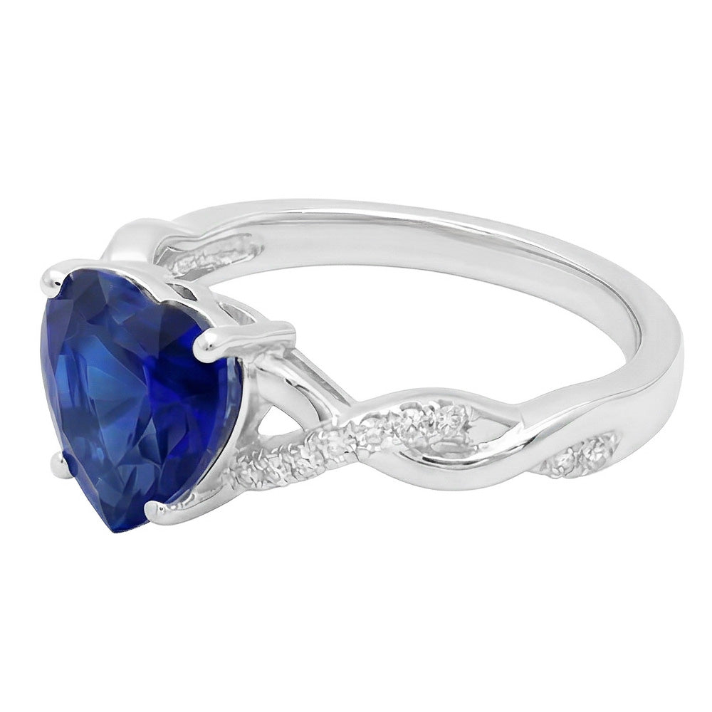 White Gold Heart Natural Earth Mined Diamond ( Not Lab Grown ) Ring Blue Sapphire Infinity Style 3.50 Carats
