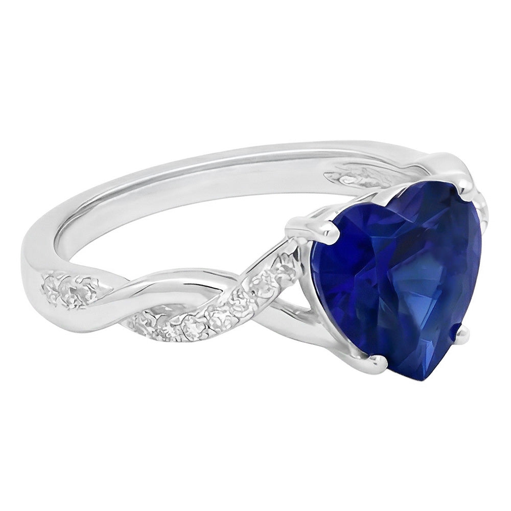 White Gold Heart Natural Earth Mined Diamond ( Not Lab Grown ) Ring Blue Sapphire Infinity Style 3.50 Carats