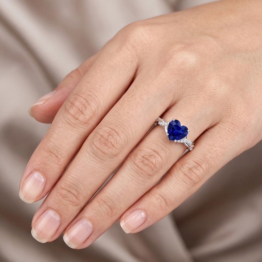White Gold Heart Natural Earth Mined Diamond ( Not Lab Grown ) Ring Blue Sapphire Infinity Style 3.50 Carats