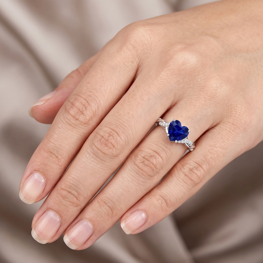 White Gold Heart Natural Earth Mined Diamond ( Not Lab Grown ) Ring Blue Sapphire Infinity Style 3.50 Carats