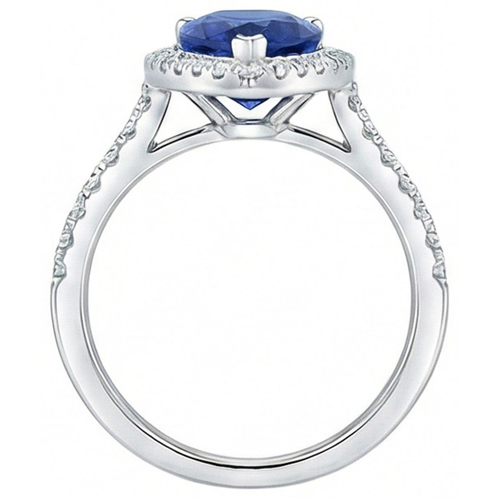 White Gold Jewelry 3.25 Carats Pear Natural Earth Mined Diamond ( Not Lab Grown )  And Sapphire Ring