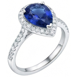 White Gold Jewelry 3.25 Carats Pear Natural Earth Mined Diamond ( Not Lab Grown )  And Sapphire Ring