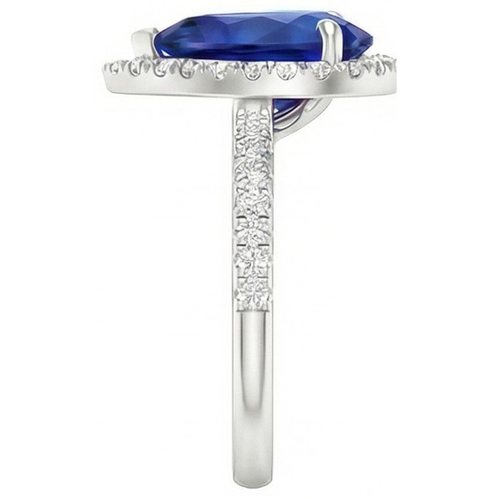 White Gold Jewelry 3.25 Carats Pear Natural Earth Mined Diamond ( Not Lab Grown )  And Sapphire Ring