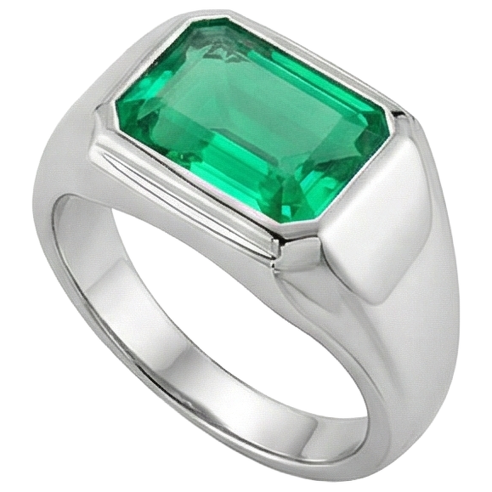 Real Emerald Gemstone Ring 3 ct 14K White Gold – front view