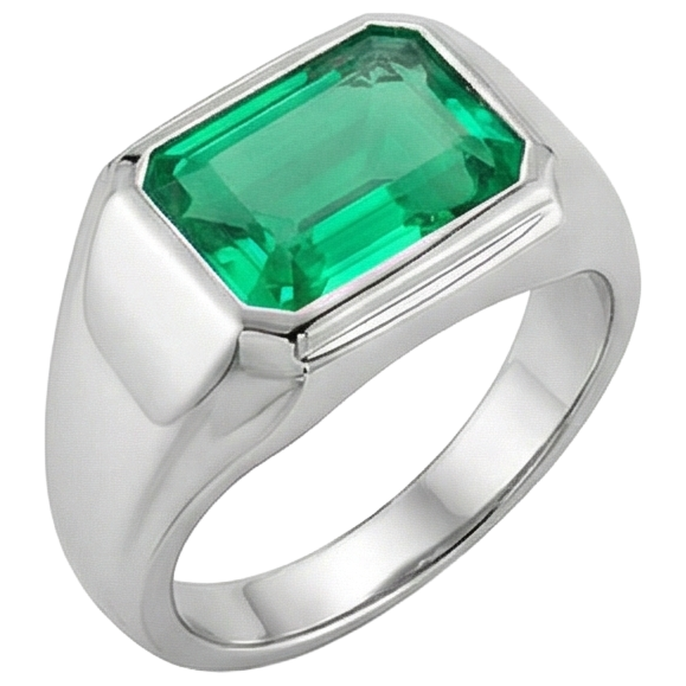 Emerald Cut Emerald ring in 14K White Gold – side view