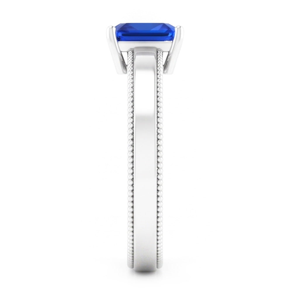 White Gold Men's Ring Solitaire Ceylon Sapphire 1.50 Ct Milgrain Shank