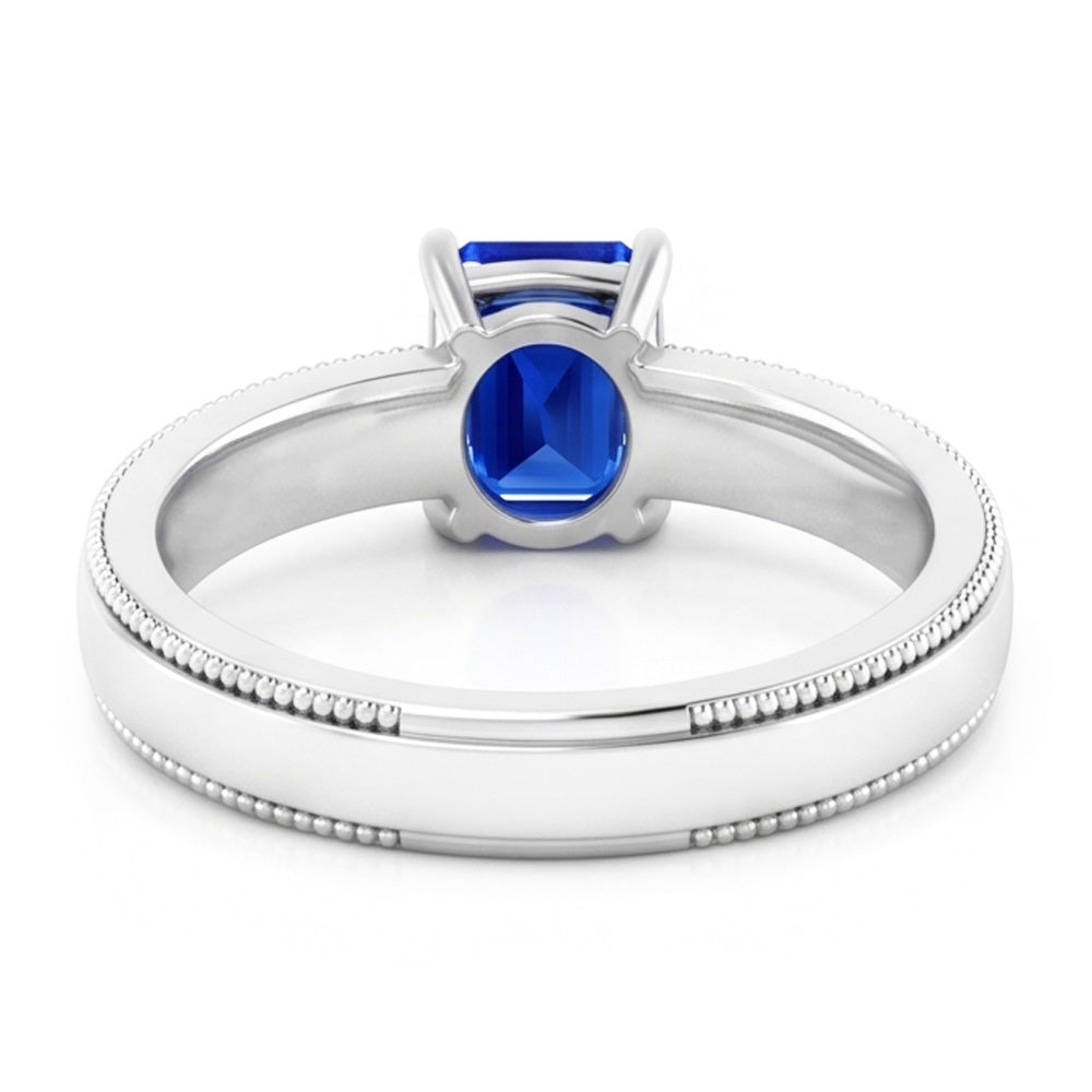 White Gold Men's Ring Solitaire Ceylon Sapphire 1.50 Ct Milgrain Shank