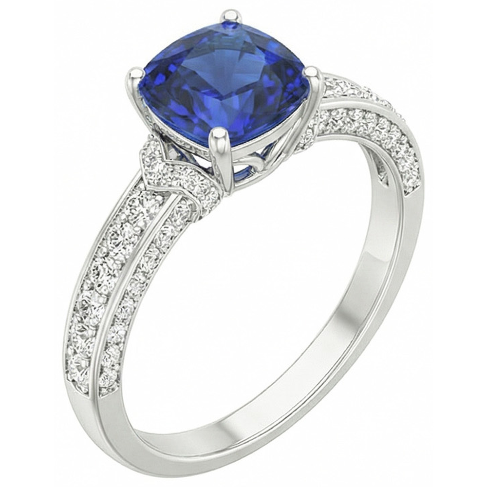 White Gold Natural Earth Mined Diamond ( Not Lab Grown ) Blue Sapphire Engagement Ring Prong Set 3.50 Carats