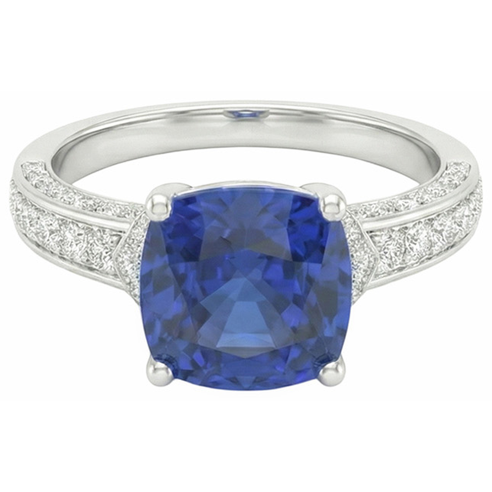 White Gold Natural Earth Mined Diamond ( Not Lab Grown ) Blue Sapphire Engagement Ring Prong Set 3.50 Carats