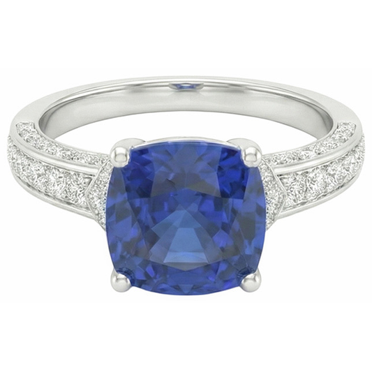 White Gold Natural Earth Mined Diamond ( Not Lab Grown ) Blue Sapphire Engagement Ring Prong Set 3.50 Carats