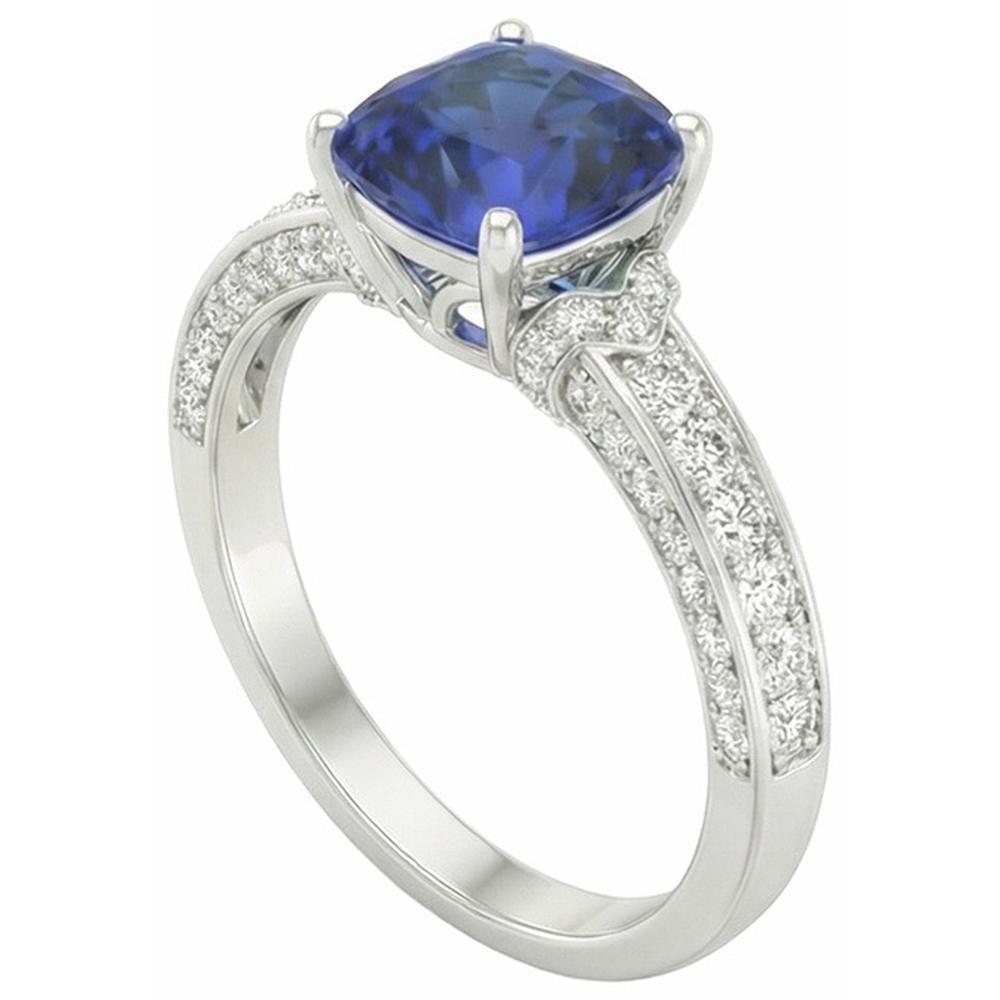 White Gold Natural Earth Mined Diamond ( Not Lab Grown ) Blue Sapphire Engagement Ring Prong Set 3.50 Carats