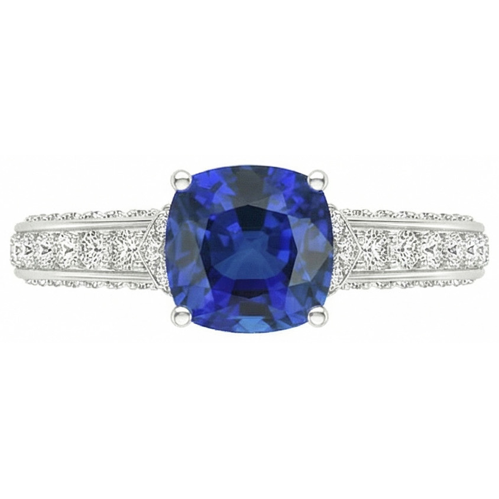 White Gold Natural Earth Mined Diamond ( Not Lab Grown ) Blue Sapphire Engagement Ring Prong Set 3.50 Carats