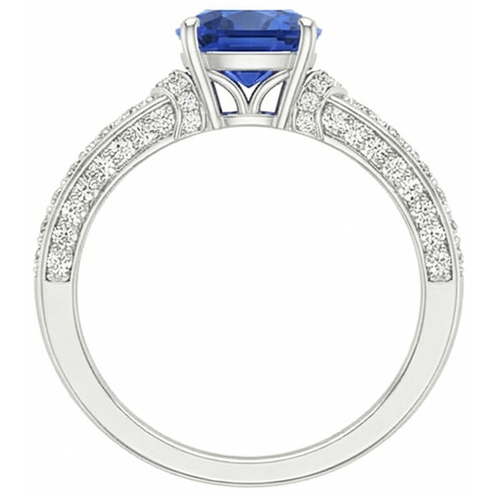 White Gold Natural Earth Mined Diamond ( Not Lab Grown ) Blue Sapphire Engagement Ring Prong Set 3.50 Carats