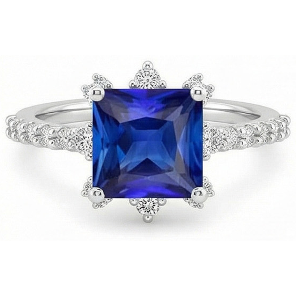 natural round sapphire 6.25ct ring with diamond accents