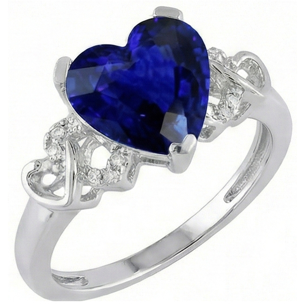White Gold Natural Earth Mined Diamond ( Not Lab Grown ) Ring Heart Shaped Sri Lankan Sapphire 3.50 Carats