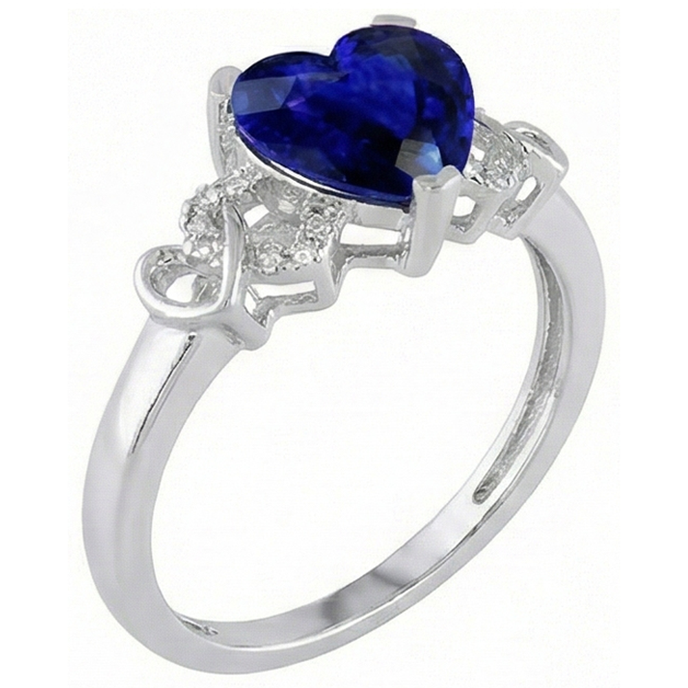 White Gold Natural Earth Mined Diamond ( Not Lab Grown ) Ring Heart Shaped Sri Lankan Sapphire 3.50 Carats