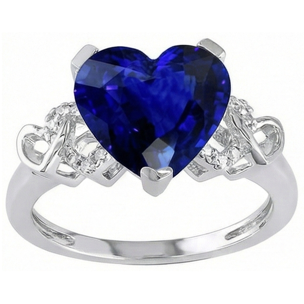 White Gold Natural Earth Mined Diamond ( Not Lab Grown ) Ring Heart Shaped Sri Lankan Sapphire 3.50 Carats