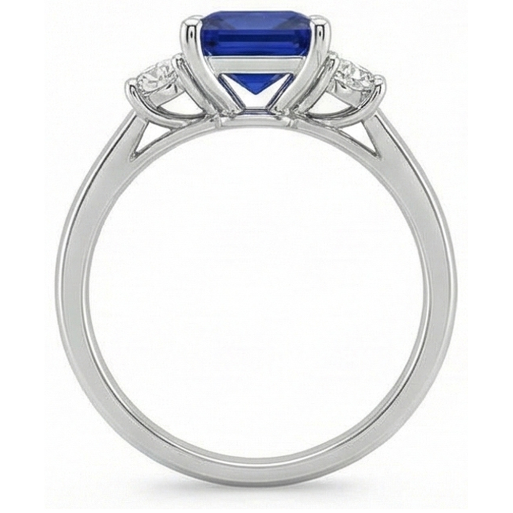 natural round sapphire 5.50ct ring on white background