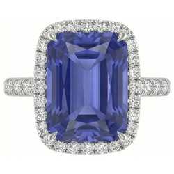 White Gold Natural Earth Mined Diamond ( Not Lab Grown ) Ring Women's Halo Radiant Cut Sapphire 4 Carats