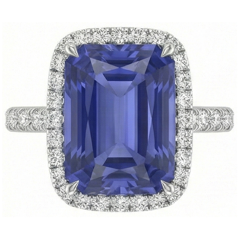 White Gold Natural Earth Mined Diamond ( Not Lab Grown ) Ring Women's Halo Radiant Cut Sapphire 4 Carats
