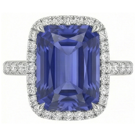 White Gold Natural Earth Mined Diamond ( Not Lab Grown ) Ring Women's Halo Radiant Cut Sapphire 4 Carats