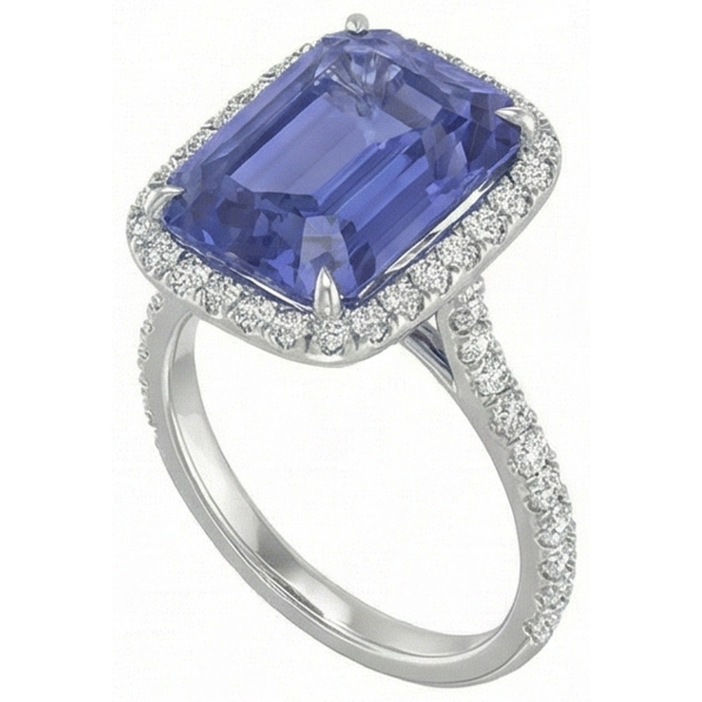 White Gold Natural Earth Mined Diamond ( Not Lab Grown ) Ring Women's Halo Radiant Cut Sapphire 4 Carats