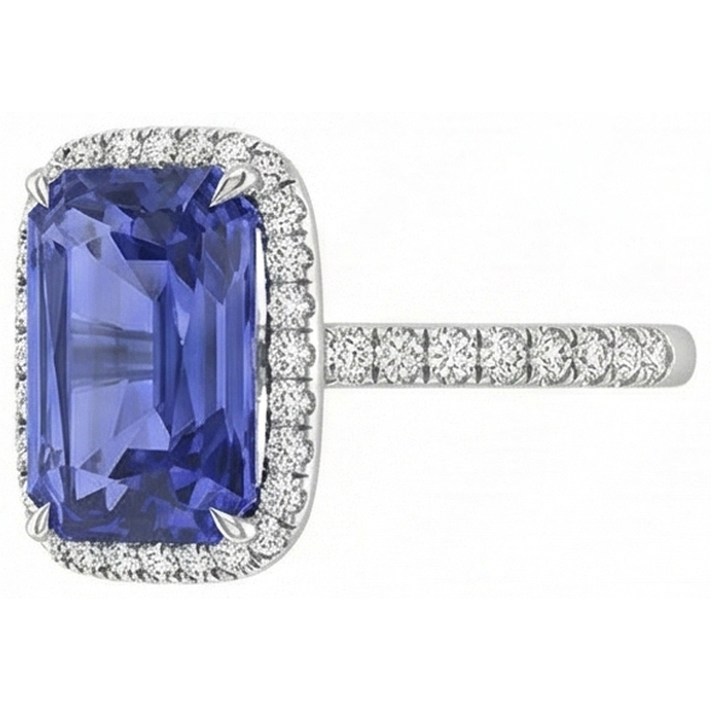 White Gold Natural Earth Mined Diamond ( Not Lab Grown ) Ring Women's Halo Radiant Cut Sapphire 4 Carats