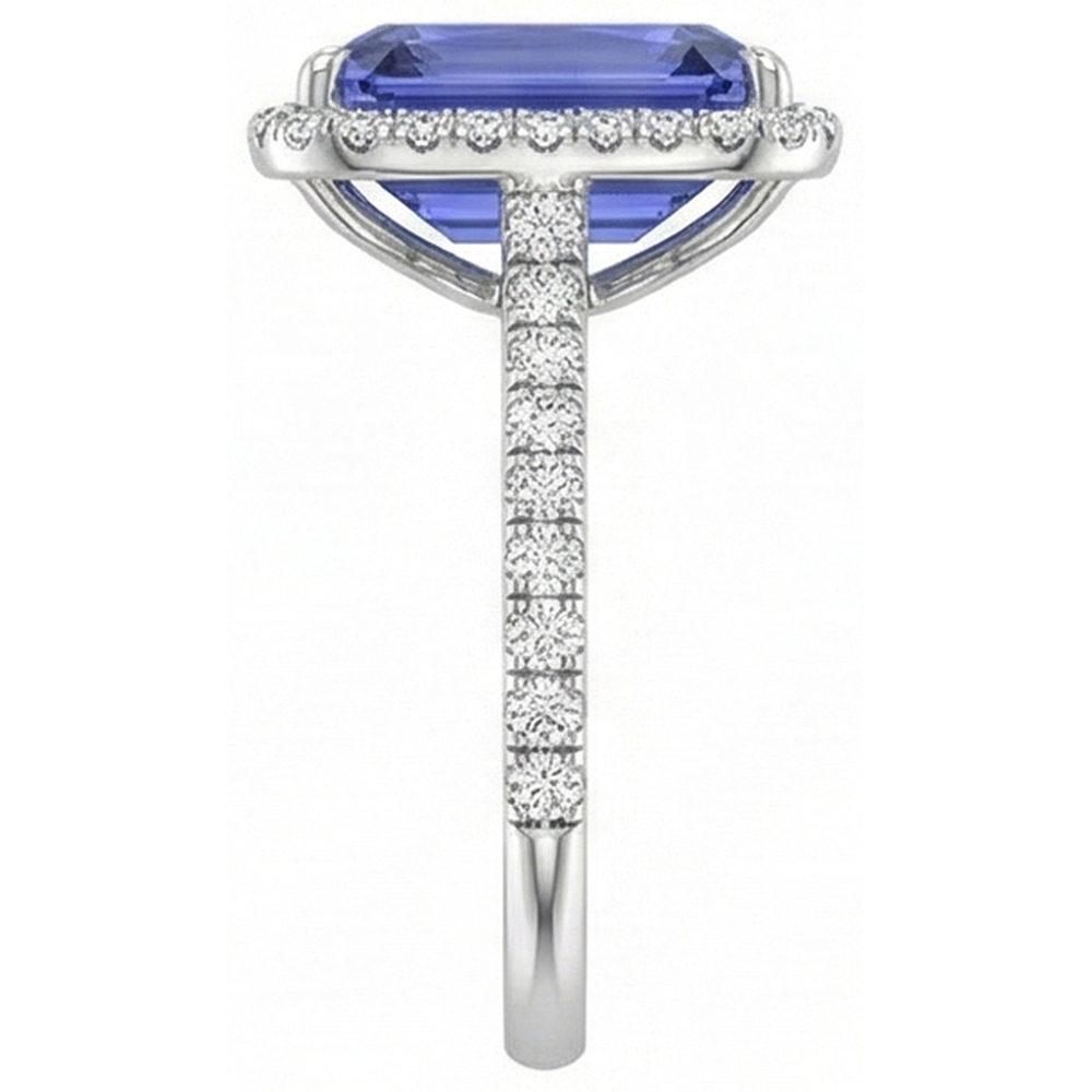 White Gold Natural Earth Mined Diamond ( Not Lab Grown ) Ring Women's Halo Radiant Cut Sapphire 4 Carats