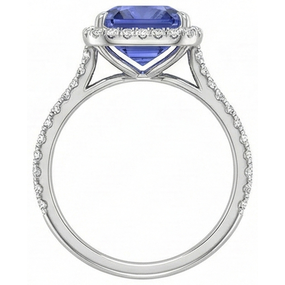 White Gold Natural Earth Mined Diamond ( Not Lab Grown ) Ring Women's Halo Radiant Cut Sapphire 4 Carats