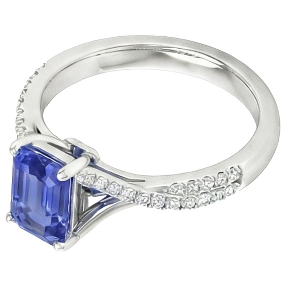 White Gold Natural Earth Mined Diamond ( Not Lab Grown ) & Emerald Cut Sri Lankan Sapphire Ring 5.25 Carats