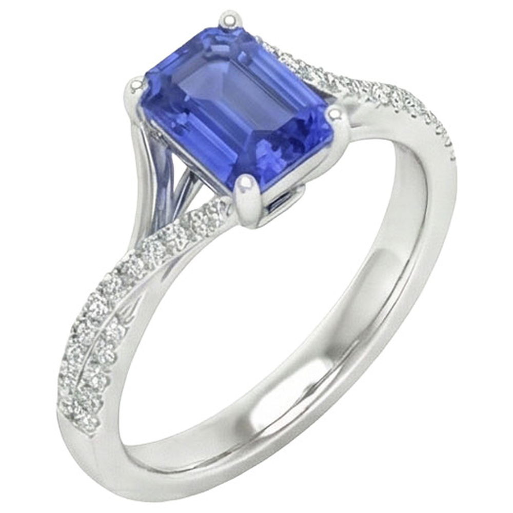 White Gold Natural Earth Mined Diamond ( Not Lab Grown ) & Emerald Cut Sri Lankan Sapphire Ring 5.25 Carats