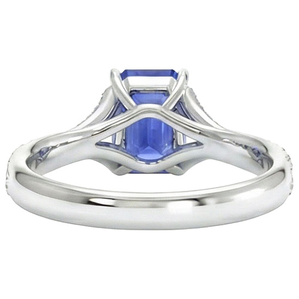 White Gold Natural Earth Mined Diamond ( Not Lab Grown ) & Emerald Cut Sri Lankan Sapphire Ring 5.25 Carats
