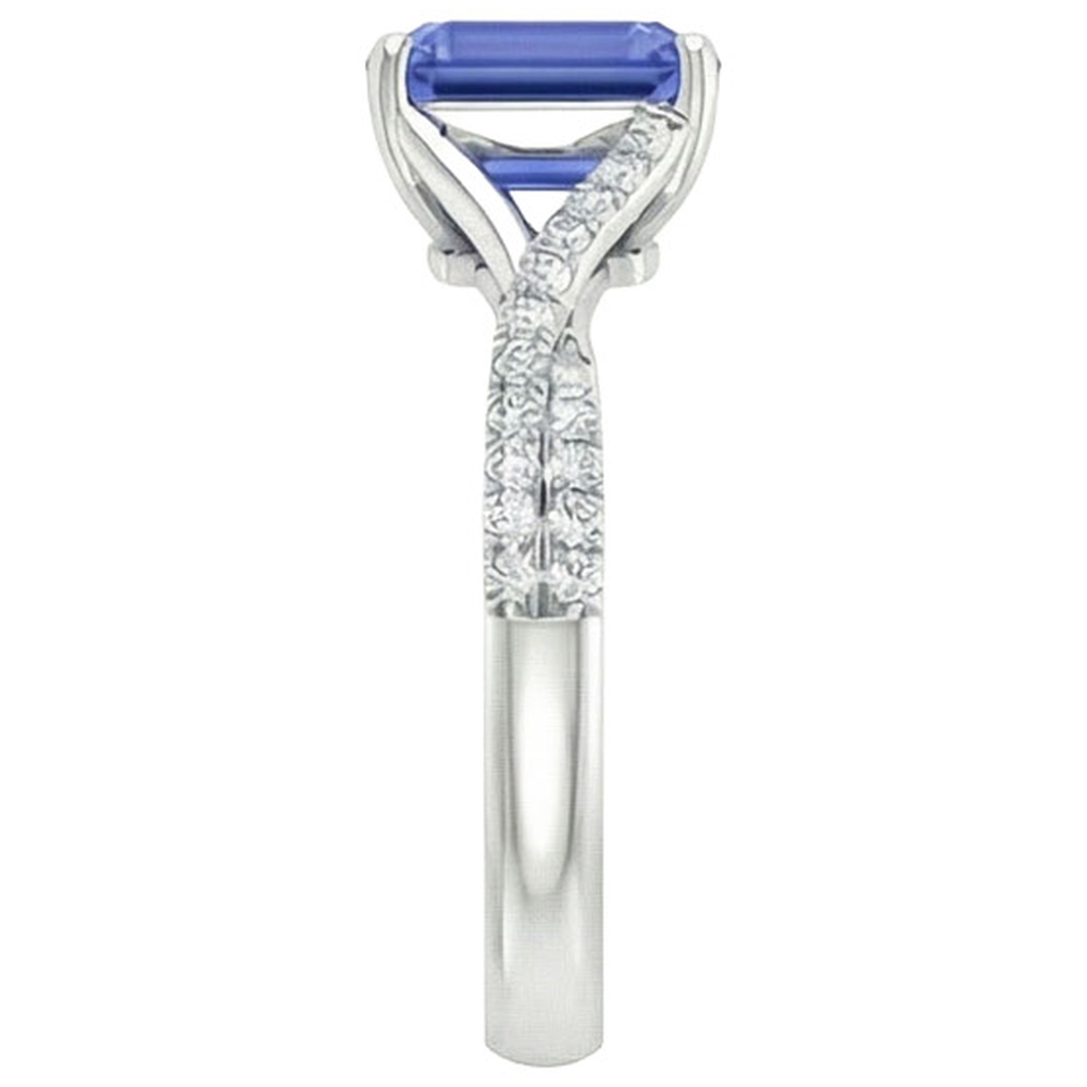 White Gold Natural Earth Mined Diamond ( Not Lab Grown ) & Emerald Cut Sri Lankan Sapphire Ring 5.25 Carats