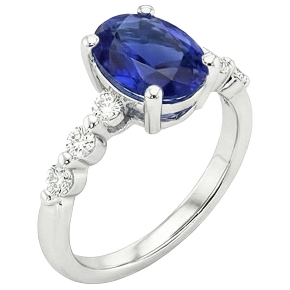 White Gold Natural Earth Mined Diamond ( Not Lab Grown ) Engagement Ring Oval Blue Sapphire 4.50 Carats