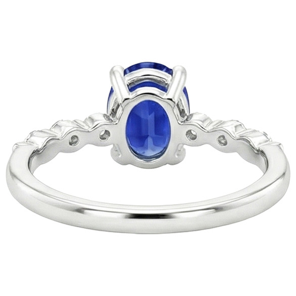 White Gold Natural Earth Mined Diamond ( Not Lab Grown ) Engagement Ring Oval Blue Sapphire 4.50 Carats