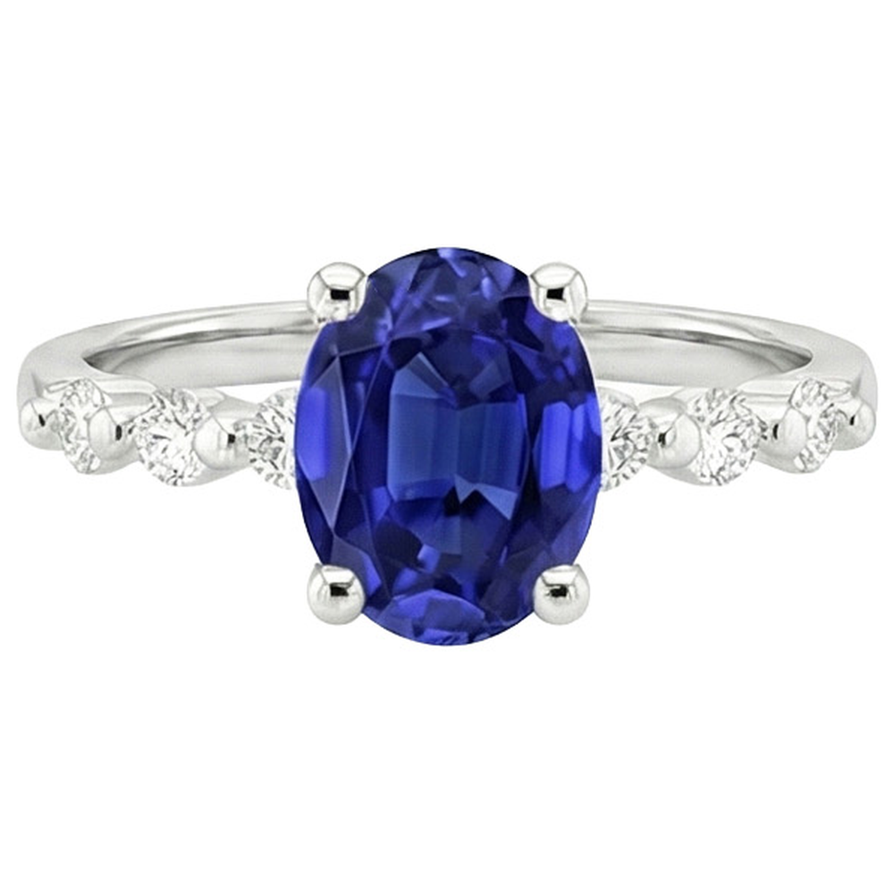 White Gold Natural Earth Mined Diamond ( Not Lab Grown ) Engagement Ring Oval Blue Sapphire 4.50 Carats